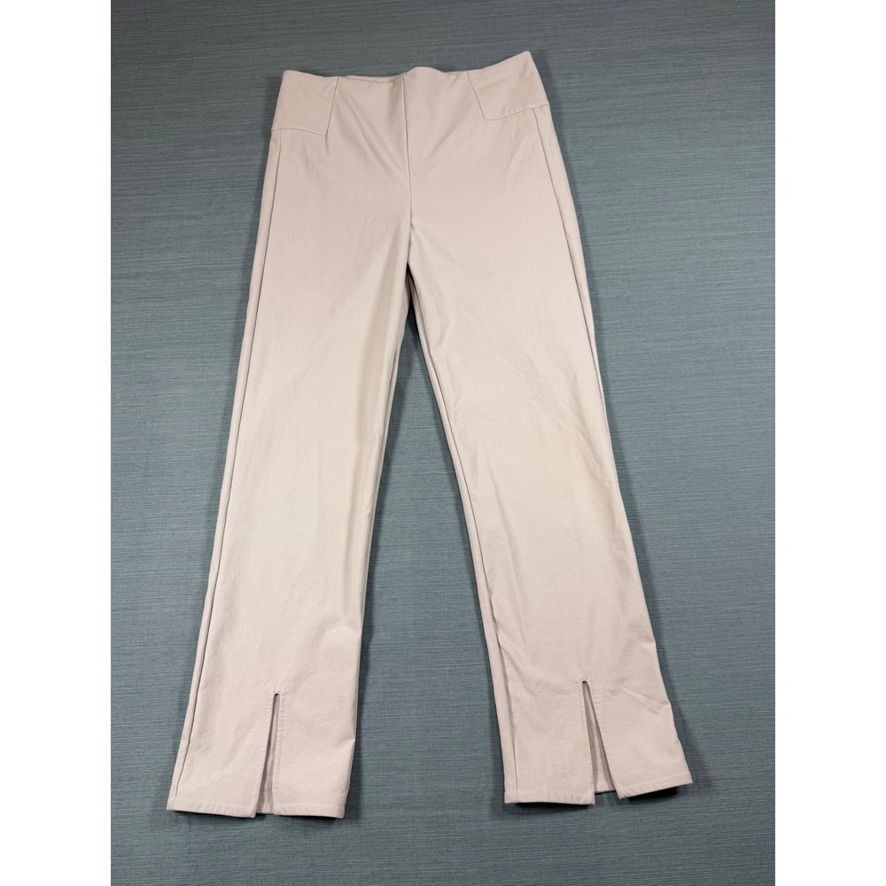 Athleta Delancey Skyline Straight Leg Pants Beige High‎ Rise Hem Slit Womens 8